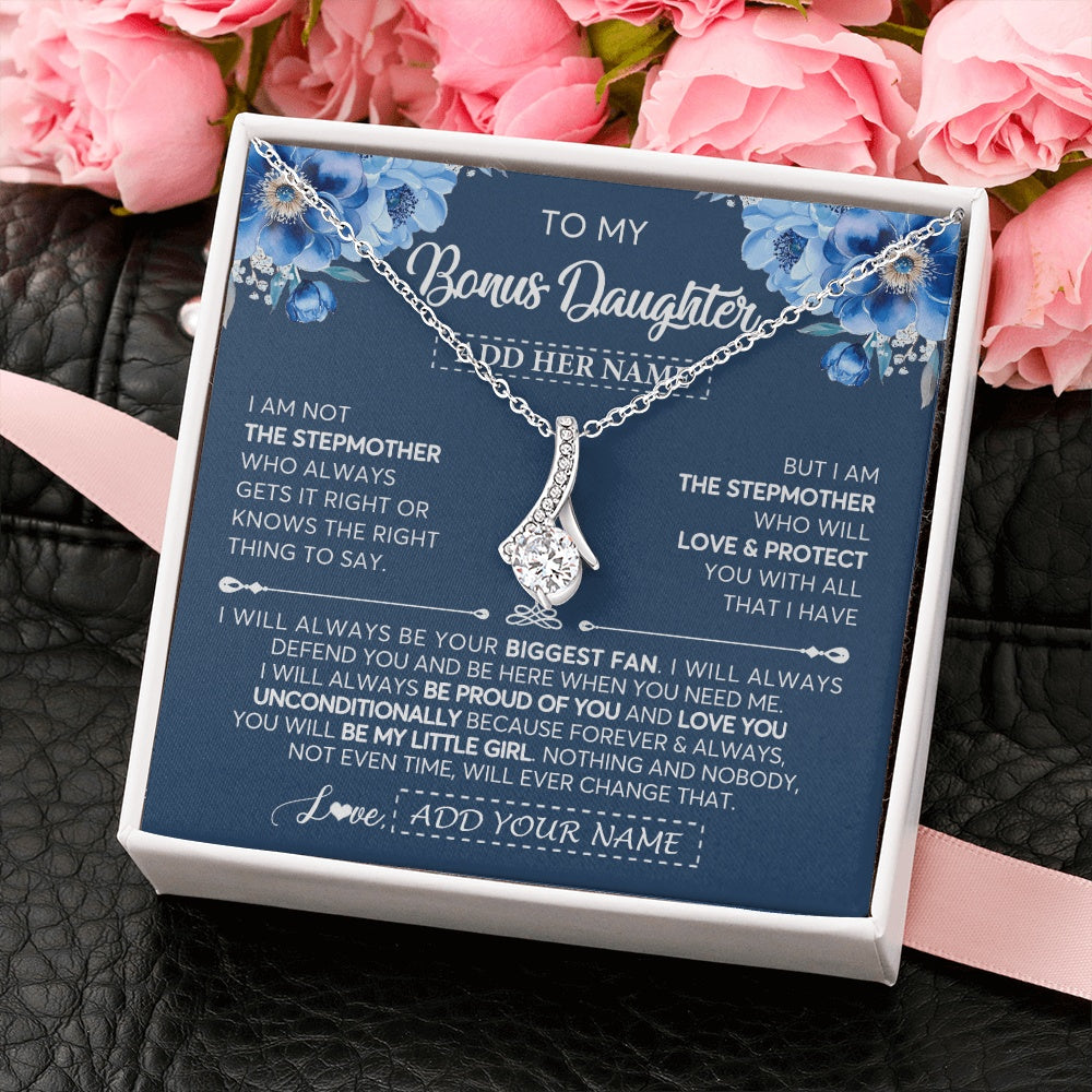 Personalized To My Bonus Daughter Necklace From Stepmother Proud Of You Birthday Gifts For Stepdaughter Jewelry Gifts Christmas Custom Gift Box Message Card