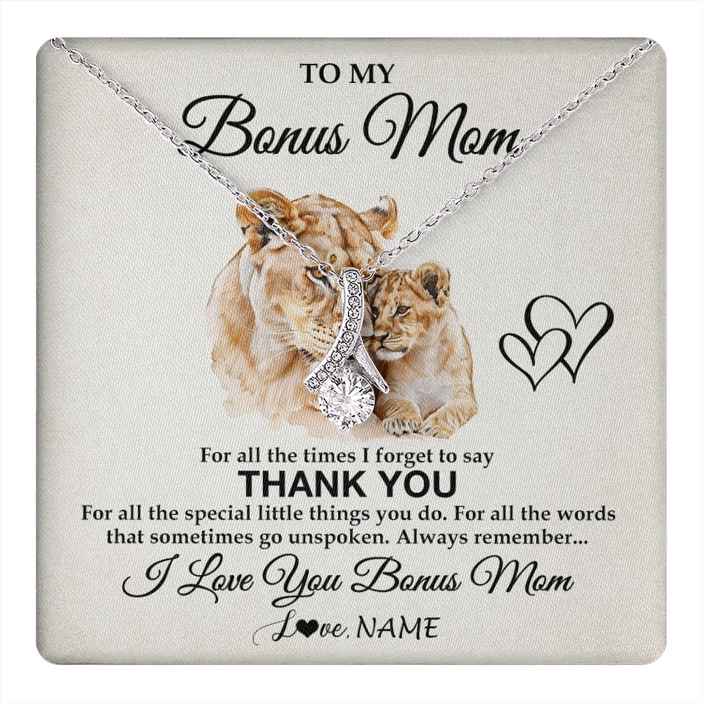 Personalized To My Bonus Mom Necklace From Stepdaughter Thank You Lion Stepmom Gift For Mothers Day Birthday Gift Christmas For Step Mom Gift Box Message Card