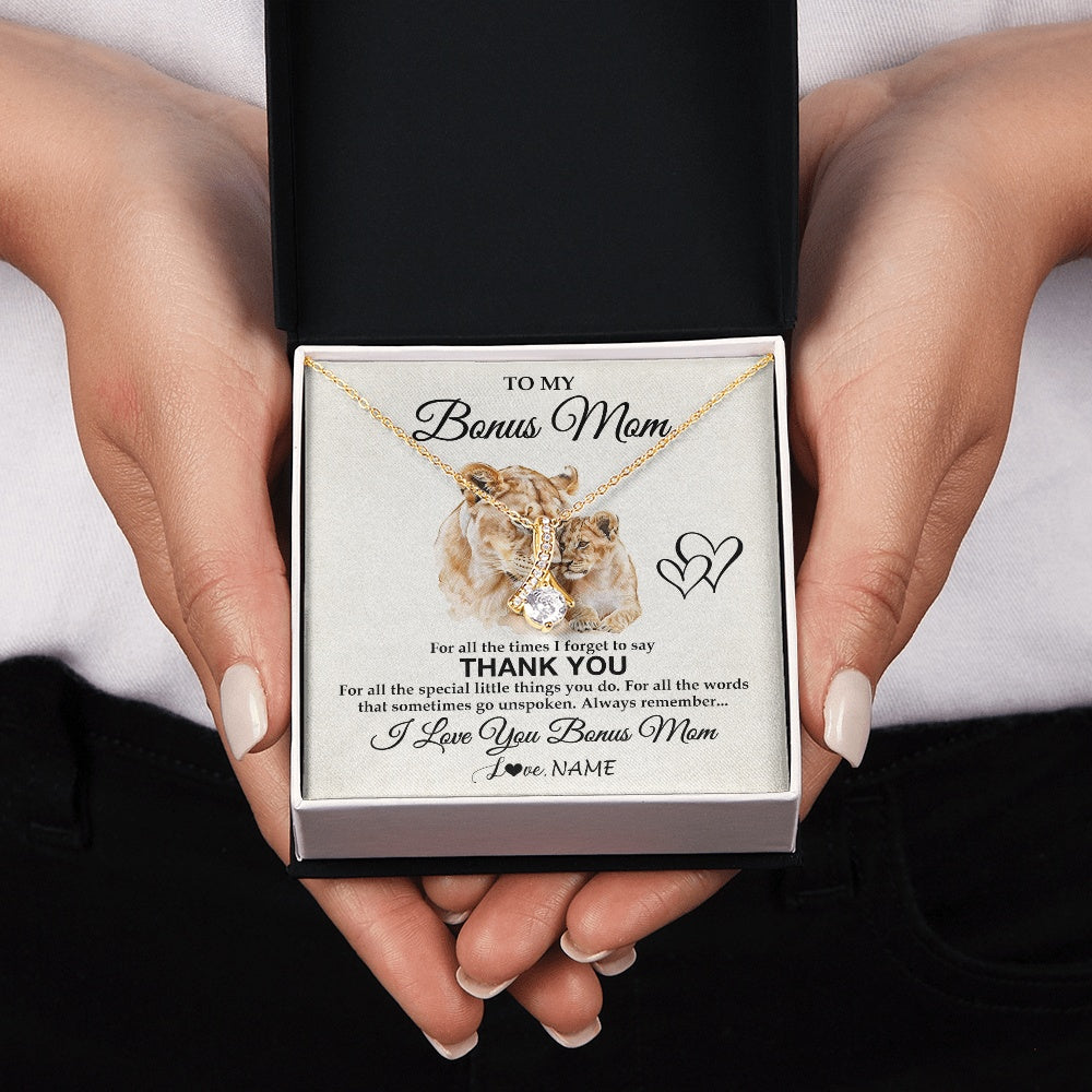 Personalized To My Bonus Mom Necklace From Stepdaughter Thank You Lion Stepmom Gift For Mothers Day Birthday Gift Christmas For Step Mom Gift Box Message Card