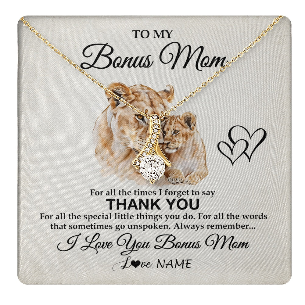 Personalized To My Bonus Mom Necklace From Stepdaughter Thank You Lion Stepmom Gift For Mothers Day Birthday Gift Christmas For Step Mom Gift Box Message Card