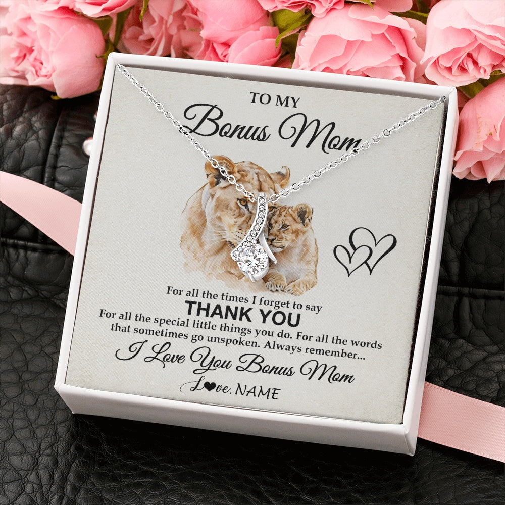 Personalized To My Bonus Mom Necklace From Stepdaughter Thank You Lion Stepmom Gift For Mothers Day Birthday Gift Christmas For Step Mom Gift Box Message Card