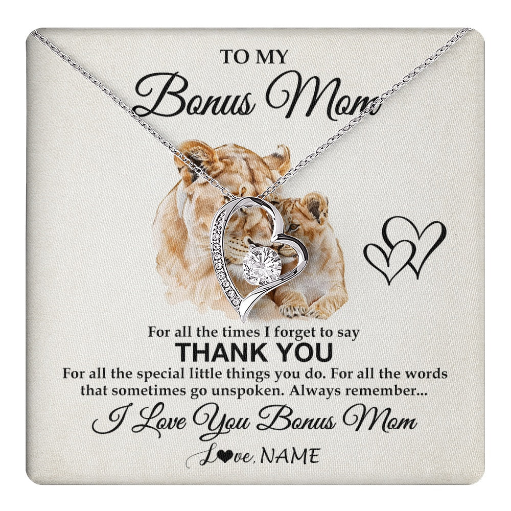 Personalized To My Bonus Mom Necklace From Stepdaughter Thank You Lion Stepmom Gift For Mothers Day Birthday Gift Christmas For Step Mom Gift Box Message Card