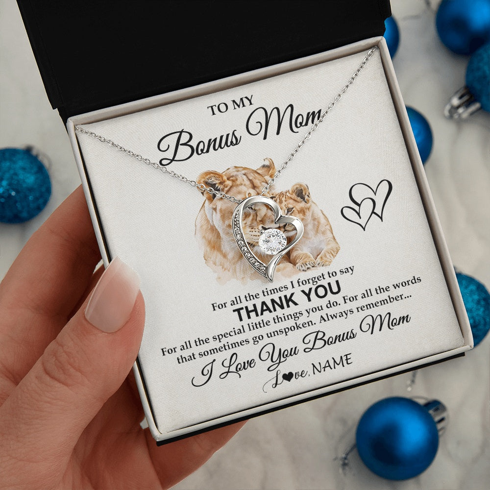 Personalized To My Bonus Mom Necklace From Stepdaughter Thank You Lion Stepmom Gift For Mothers Day Birthday Gift Christmas For Step Mom Gift Box Message Card