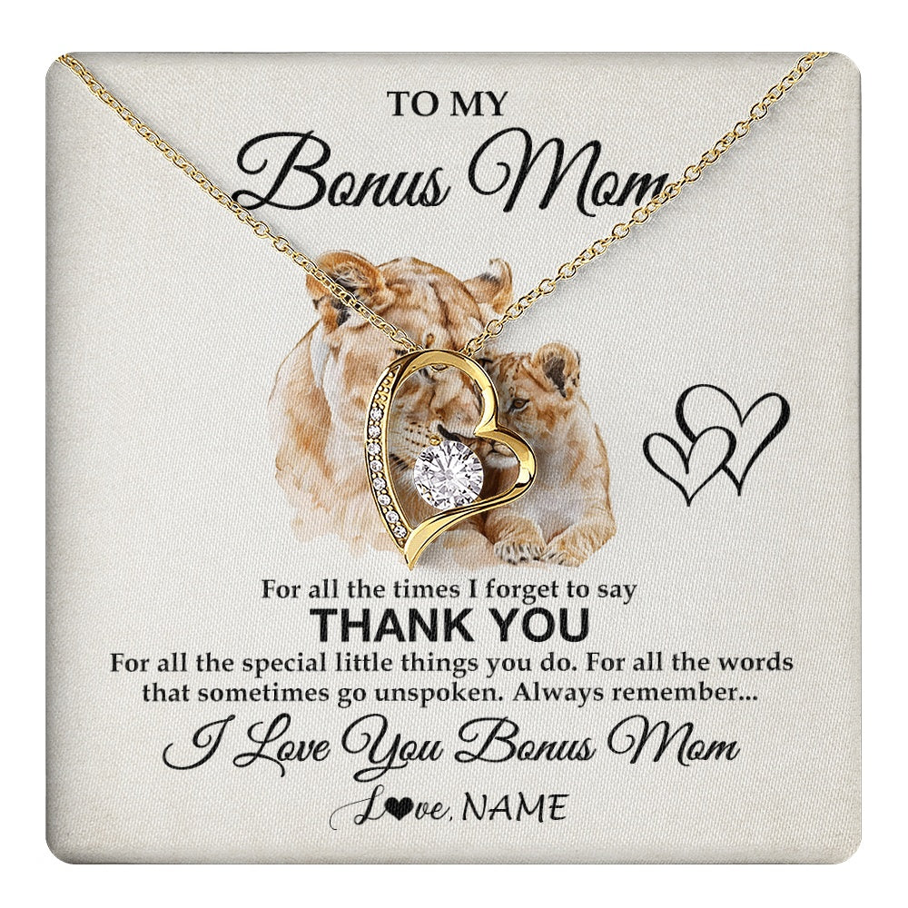 Personalized To My Bonus Mom Necklace From Stepdaughter Thank You Lion Stepmom Gift For Mothers Day Birthday Gift Christmas For Step Mom Gift Box Message Card
