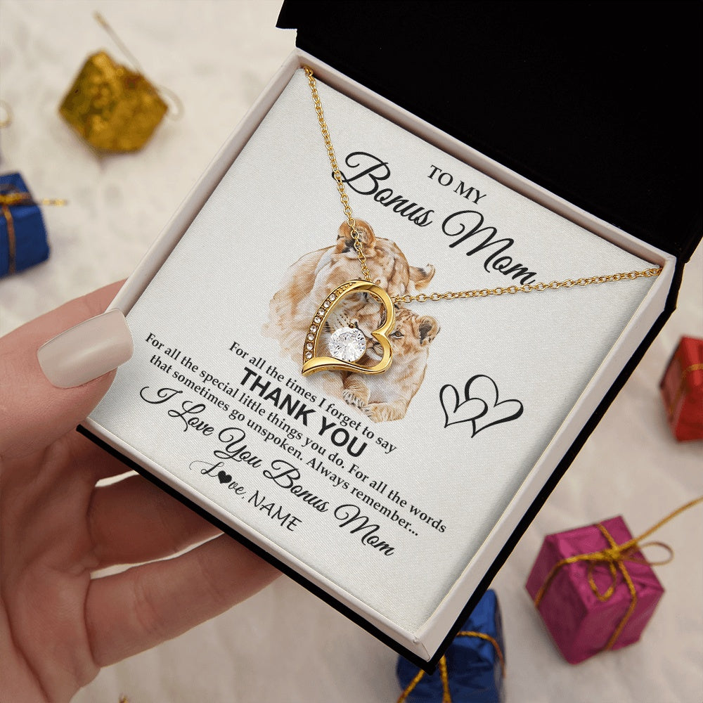 Personalized To My Bonus Mom Necklace From Stepdaughter Thank You Lion Stepmom Gift For Mothers Day Birthday Gift Christmas For Step Mom Gift Box Message Card