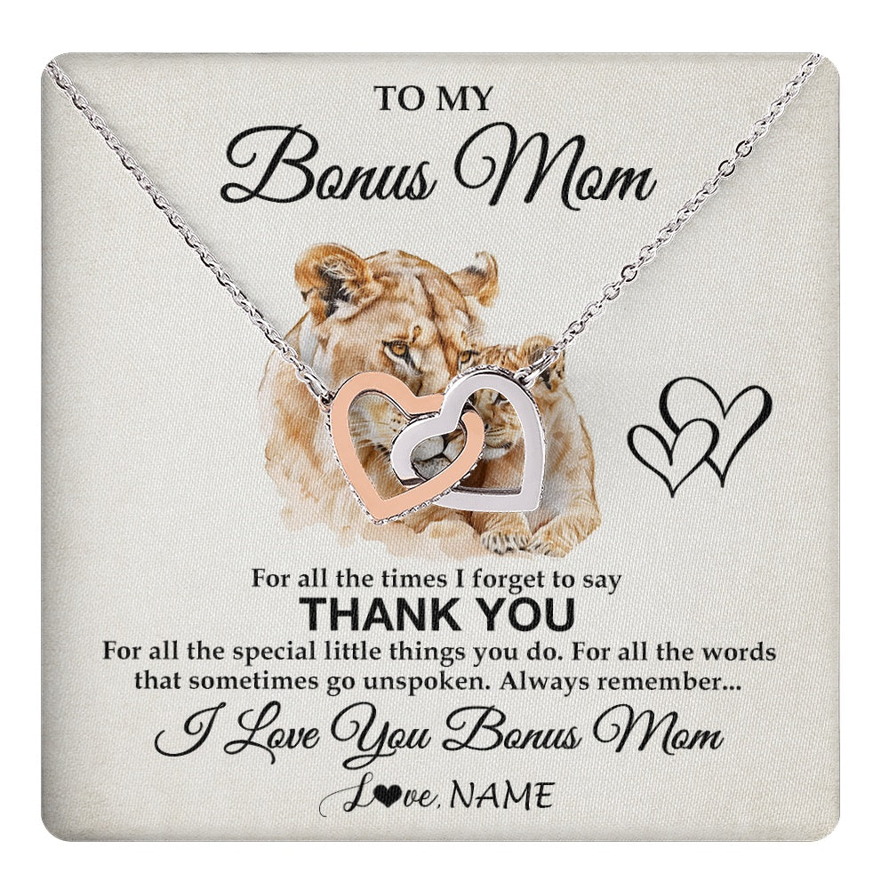 Personalized To My Bonus Mom Necklace From Stepdaughter Thank You Lion Stepmom Gift For Mothers Day Birthday Gift Christmas For Step Mom Gift Box Message Card
