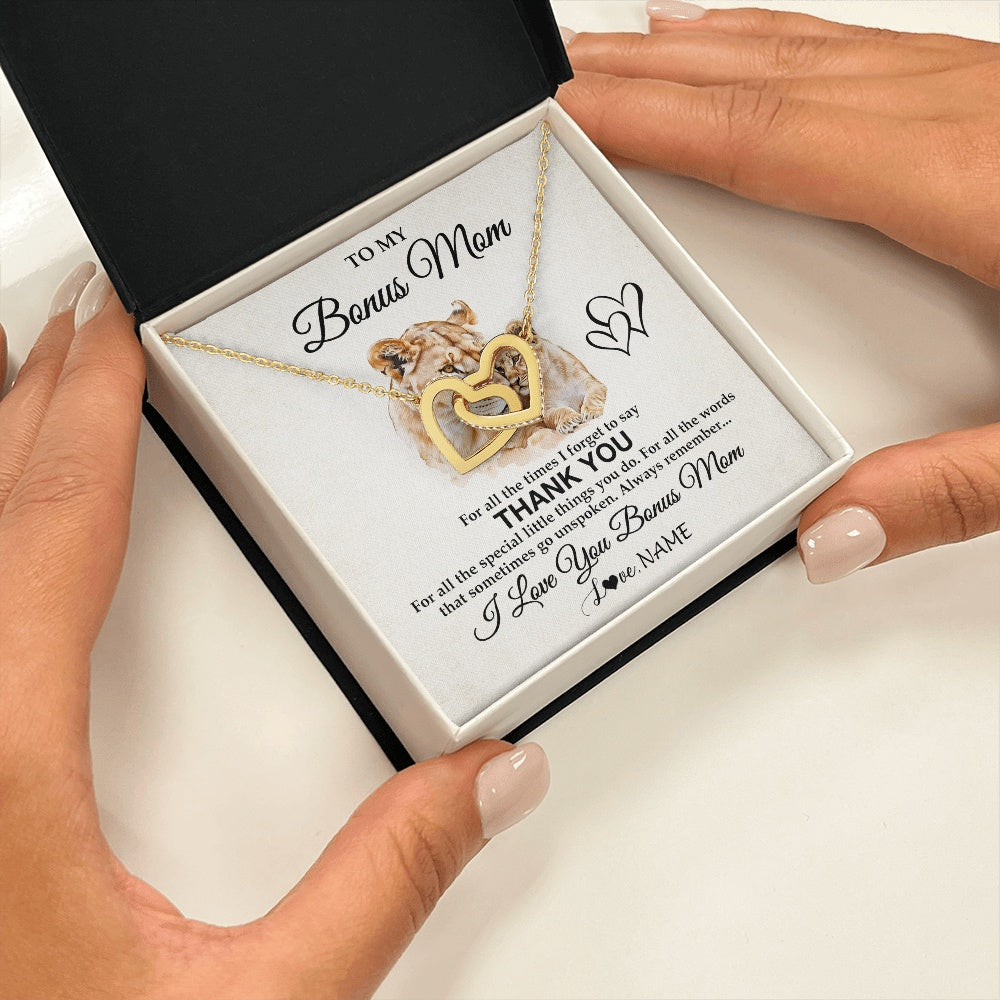 Personalized To My Bonus Mom Necklace From Stepdaughter Thank You Lion Stepmom Gift For Mothers Day Birthday Gift Christmas For Step Mom Gift Box Message Card