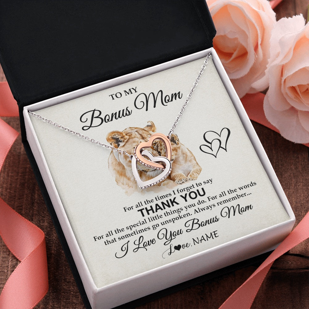 Personalized To My Bonus Mom Necklace From Stepdaughter Thank You Lion Stepmom Gift For Mothers Day Birthday Gift Christmas For Step Mom Gift Box Message Card