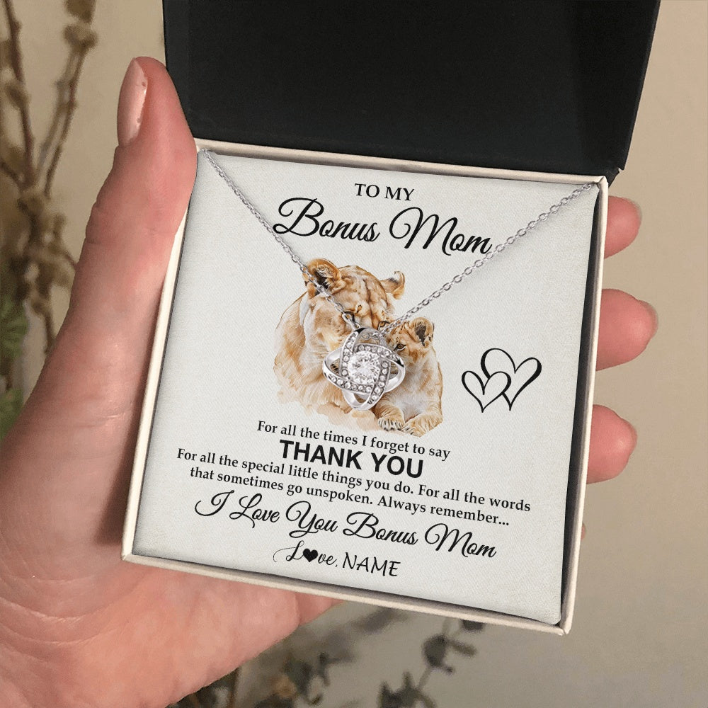 Personalized To My Bonus Mom Necklace From Stepdaughter Thank You Lion Stepmom Gift For Mothers Day Birthday Gift Christmas For Step Mom Gift Box Message Card