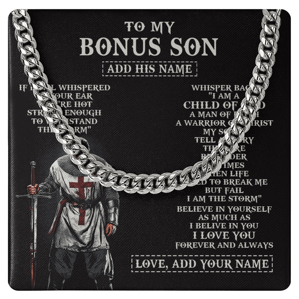 Personalized To My Bonus Son From Stepdad Stepmom Necklace I Am The Storm Knight Templar Birthday Gifts For Stepson Christmas Custom Gift Box Message Card