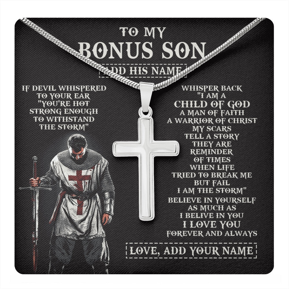 Personalized To My Bonus Son From Stepdad Stepmom Necklace I Am The Storm Knight Templar Birthday Gifts For Stepson Christmas Custom Gift Box Message Card