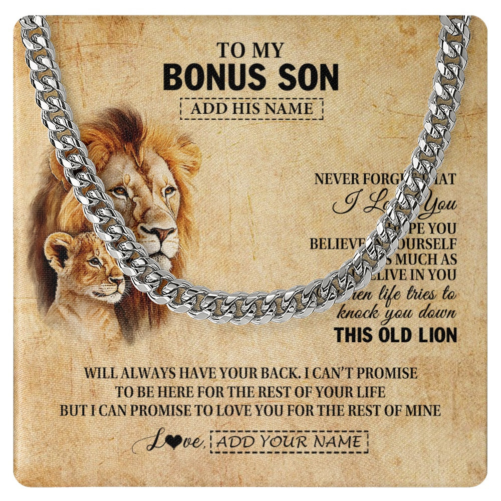 Personalized To My Bonus Son Gifts From Stepdad Lion Necklace I Love You Stepson Birthday Gifts Graduation Christmas Customized Gift Box Message Card