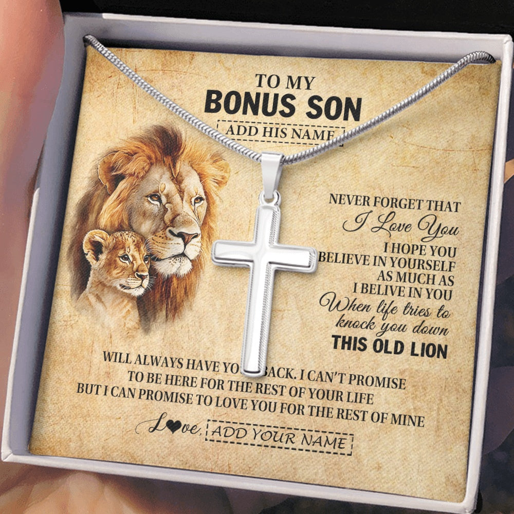 Personalized To My Bonus Son Gifts From Stepdad Lion Necklace I Love You Stepson Birthday Gifts Graduation Christmas Customized Gift Box Message Card