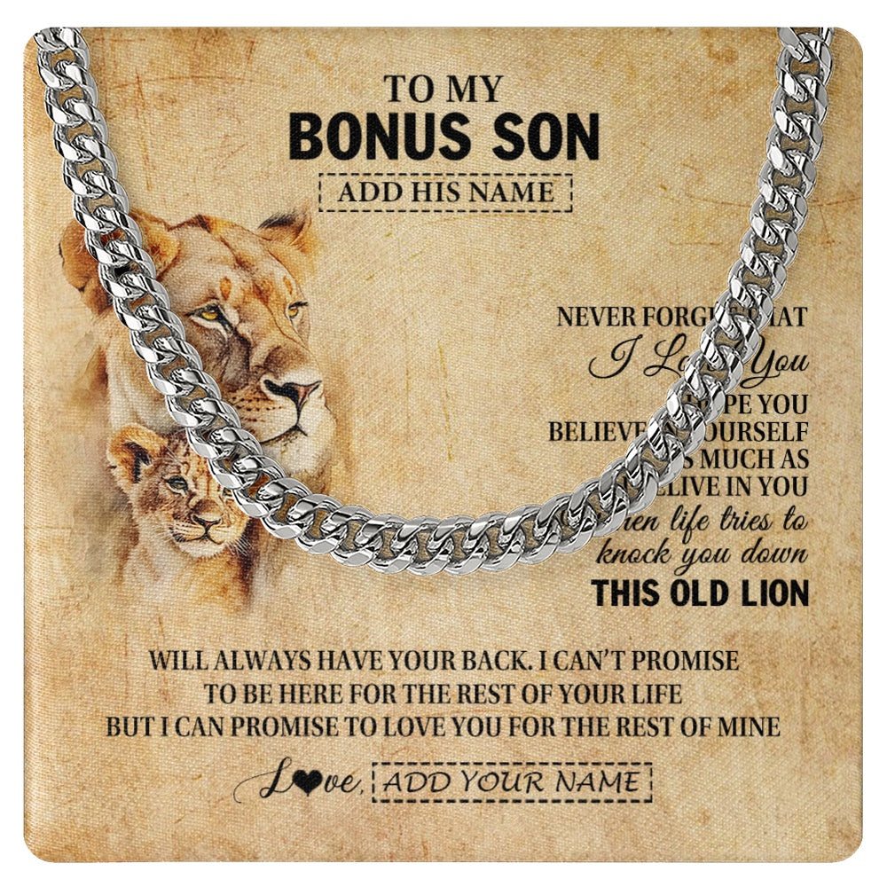 Personalized To My Bonus Son Gifts From Stepmom Lion Necklace I Love You Stepson Birthday Gifts Graduation Christmas Customized Gift Box Message Card