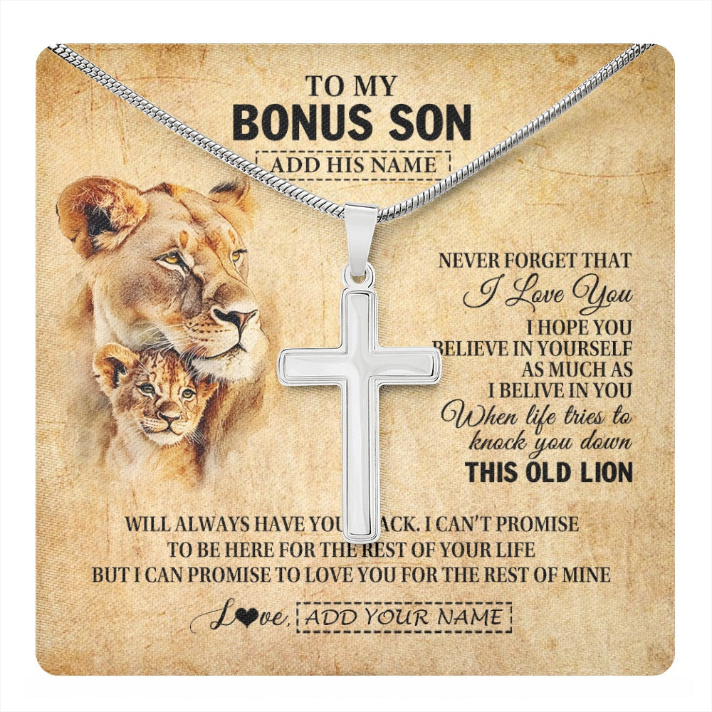 Personalized To My Bonus Son Gifts From Stepmom Lion Necklace I Love You Stepson Birthday Gifts Graduation Christmas Customized Gift Box Message Card