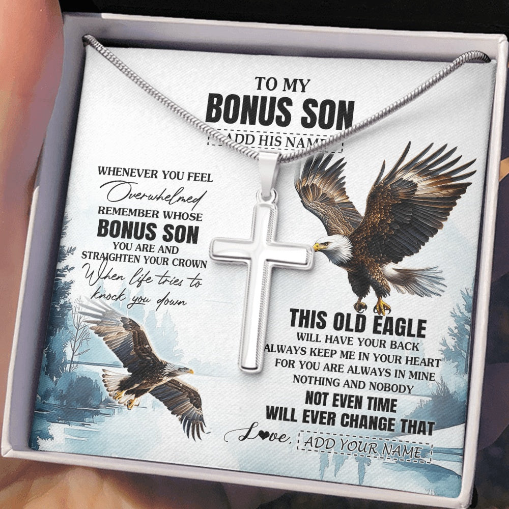Personalized To My Bonus Son Gifts Necklace From Stepmom Stepdad Whenever Eagle Unique Birthday Gifts For Stepson Christmas Jewelry Gift Box Message Card