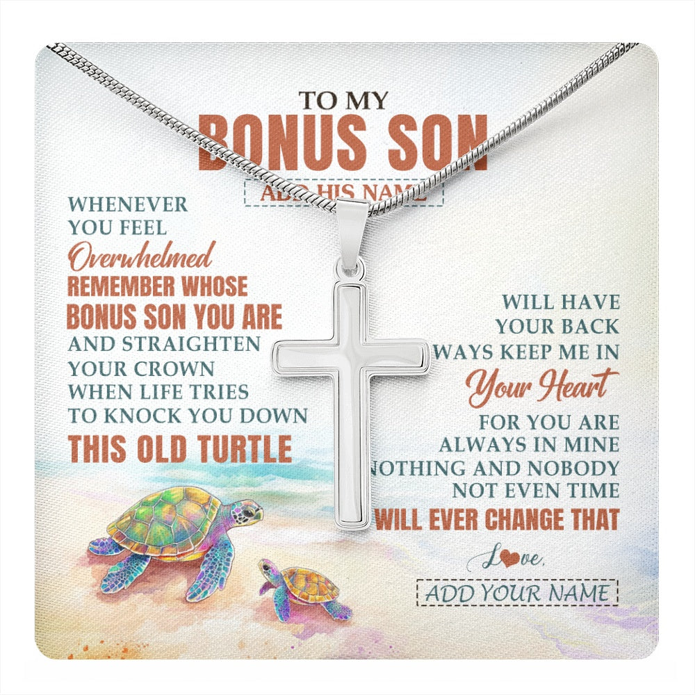 Personalized To My Bonus Son Gifts Necklace From Stepmom Stepdad Whenever Turtle Unique Birthday Gifts For Stepson Christmas Custom Gift Box Message Card