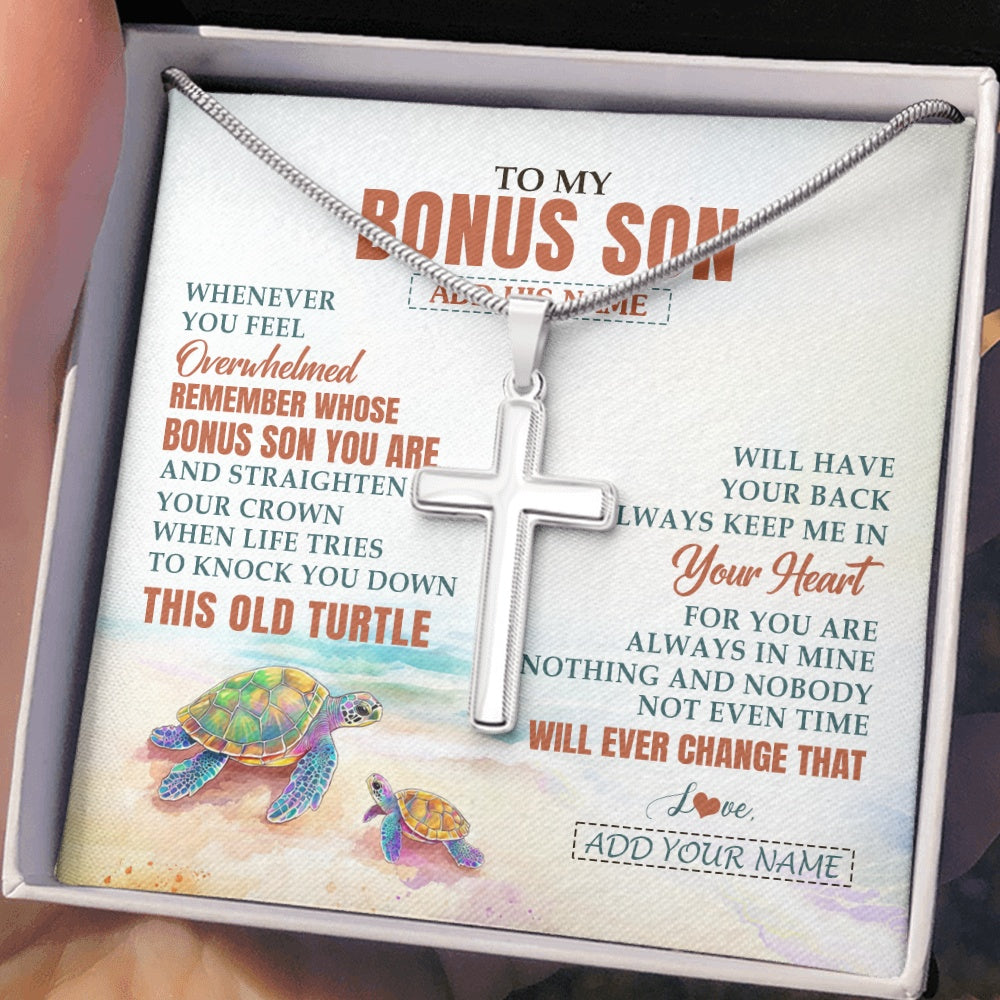 Personalized To My Bonus Son Gifts Necklace From Stepmom Stepdad Whenever Turtle Unique Birthday Gifts For Stepson Christmas Custom Gift Box Message Card