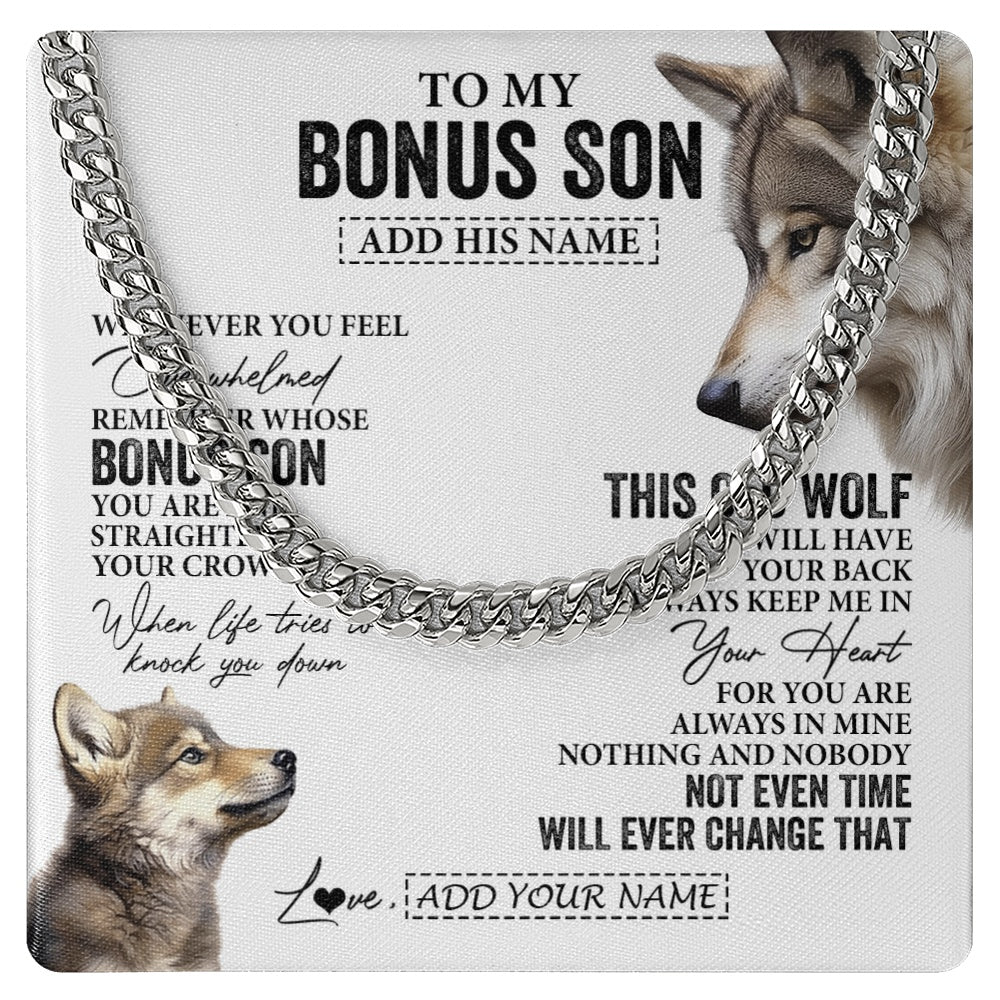Personalized To My Bonus Son Gifts Necklace From Stepmom Stepdad Whenever Wolf Unique Birthday For Stepson Graduation Christmas Custom Gift Box Message Card