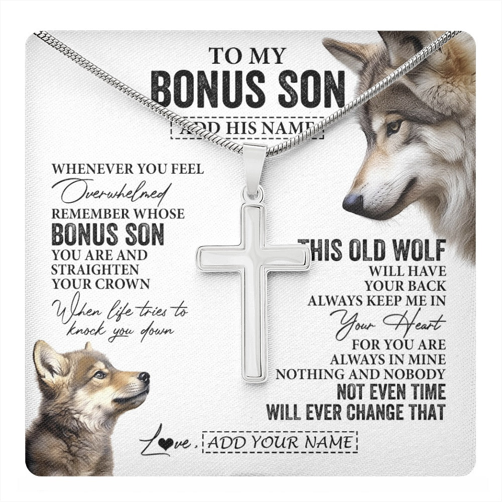 Personalized To My Bonus Son Gifts Necklace From Stepmom Stepdad Whenever Wolf Unique Birthday For Stepson Graduation Christmas Custom Gift Box Message Card