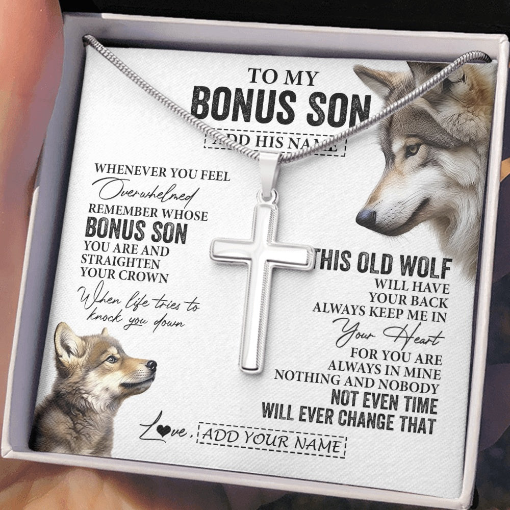 Personalized To My Bonus Son Gifts Necklace From Stepmom Stepdad Whenever Wolf Unique Birthday For Stepson Graduation Christmas Custom Gift Box Message Card