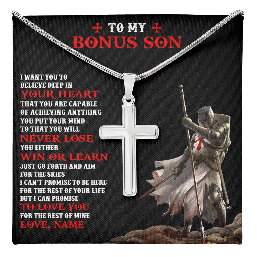 Personalized To My Bonus Son Knight Templar Necklace From Stepdad Stepmom You Will Never Lose Stepson Birthday Gifts Christmas Customized Gift Box Message Card