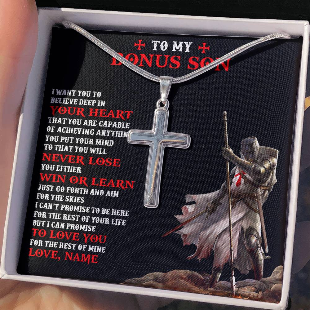 Personalized To My Bonus Son Knight Templar Necklace From Stepdad Stepmom You Will Never Lose Stepson Birthday Gifts Christmas Customized Gift Box Message Card