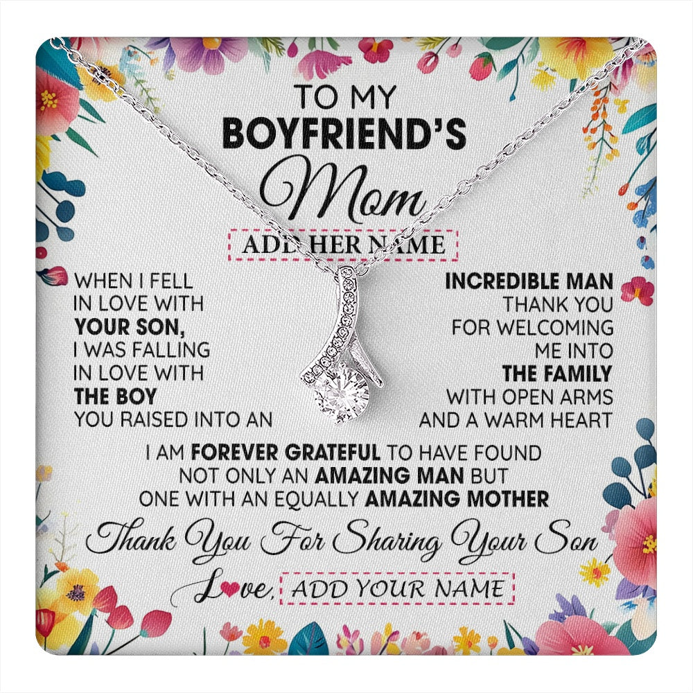 Personalized To My Boyfriends Mom Gifts Necklace Mothers Day Gifts For Boyfriends Mom From Girlfriend Mother In Law Birthday Christmas Gift Box Message Card