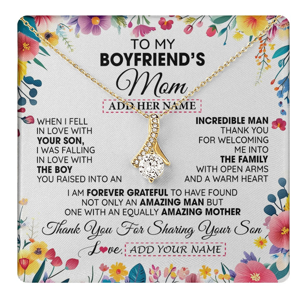 Personalized To My Boyfriends Mom Gifts Necklace Mothers Day Gifts For Boyfriends Mom From Girlfriend Mother In Law Birthday Christmas Gift Box Message Card