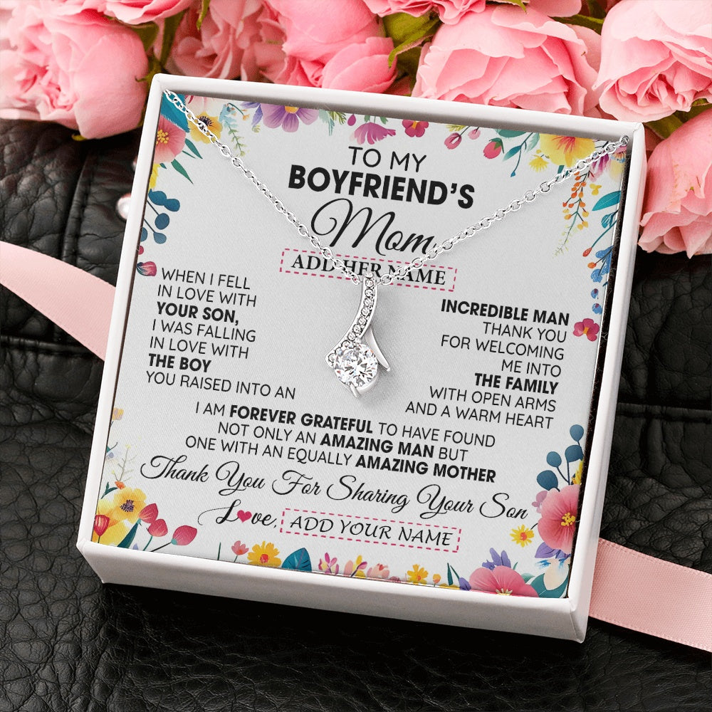 Personalized To My Boyfriends Mom Gifts Necklace Mothers Day Gifts For Boyfriends Mom From Girlfriend Mother In Law Birthday Christmas Gift Box Message Card
