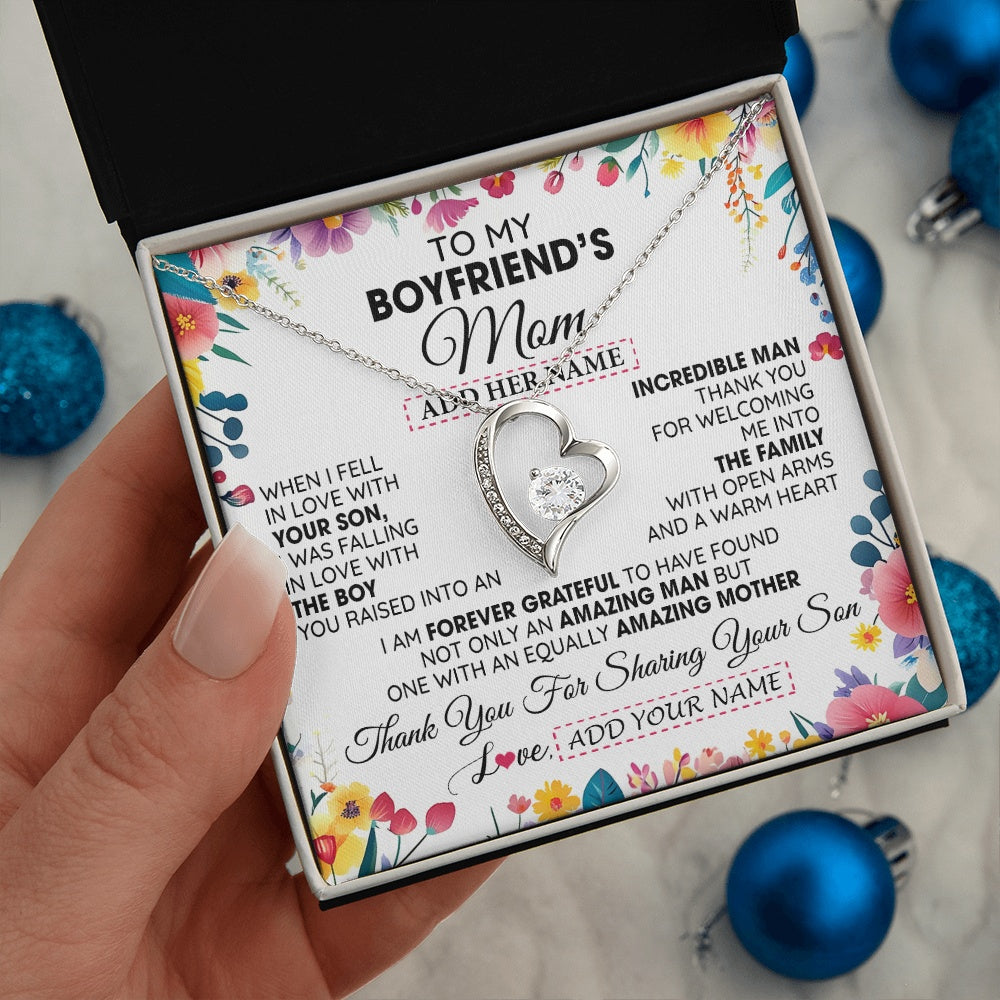 Personalized To My Boyfriends Mom Gifts Necklace Mothers Day Gifts For Boyfriends Mom From Girlfriend Mother In Law Birthday Christmas Gift Box Message Card