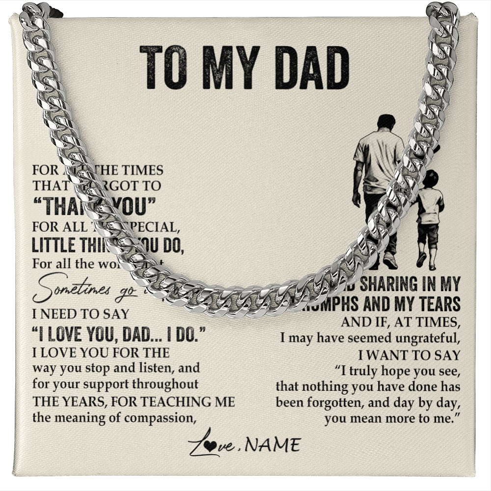 Personalized To My Dad Necklace From Son For All The Times That I Forgot To Thank You Dad Birthday Fathers Day Christmas Customized Gift Box Message Card