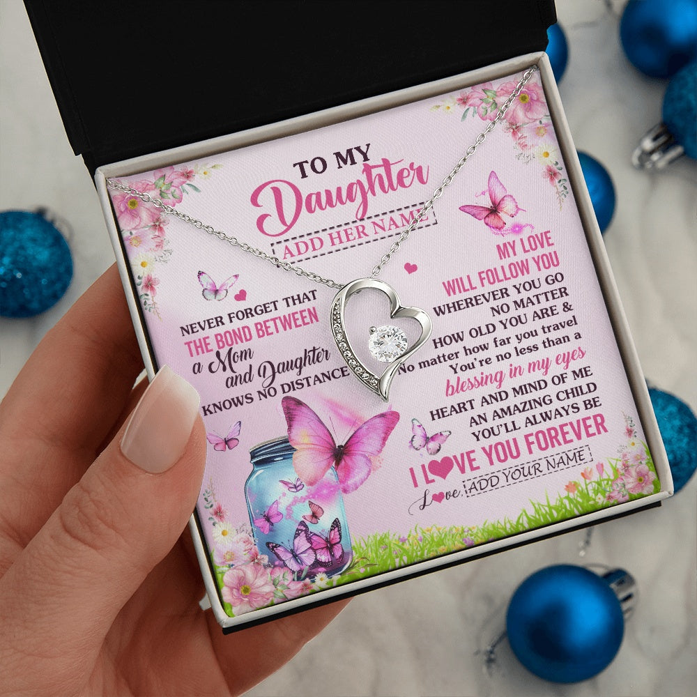 Personalized To My Daughter Butterfly Necklace From Mom Mother The Bond Between Daughter Birthday Gifts Graduation Christmas Jewelry Gift Box Message Card