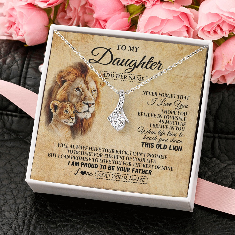 Personalized To My Daughter Gifts From Dad Father Lion Necklace I Love You Daughter Birthday Gifts From Dad Graduation Christmas Custom Gift Box Message Card