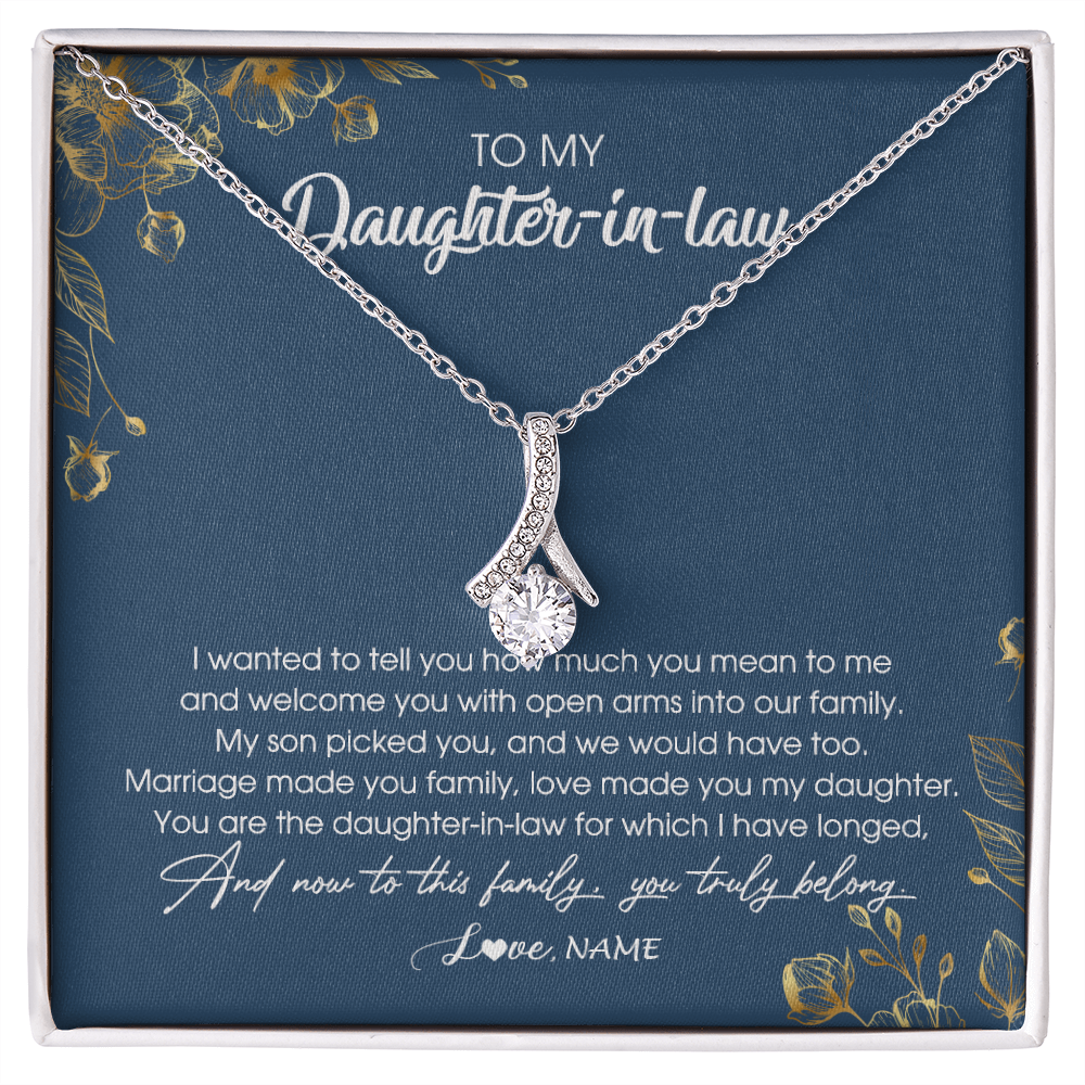 Personalized To My Daughter In Law Necklace Welcome Into Our Family Daughter In Law Her Wedding Day Jewelry Birthday Christmas Customized Gift Box Message Card