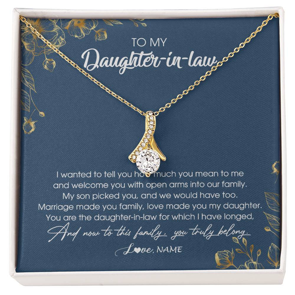 Personalized To My Daughter In Law Necklace Welcome Into Our Family Daughter In Law Her Wedding Day Jewelry Birthday Christmas Customized Gift Box Message Card