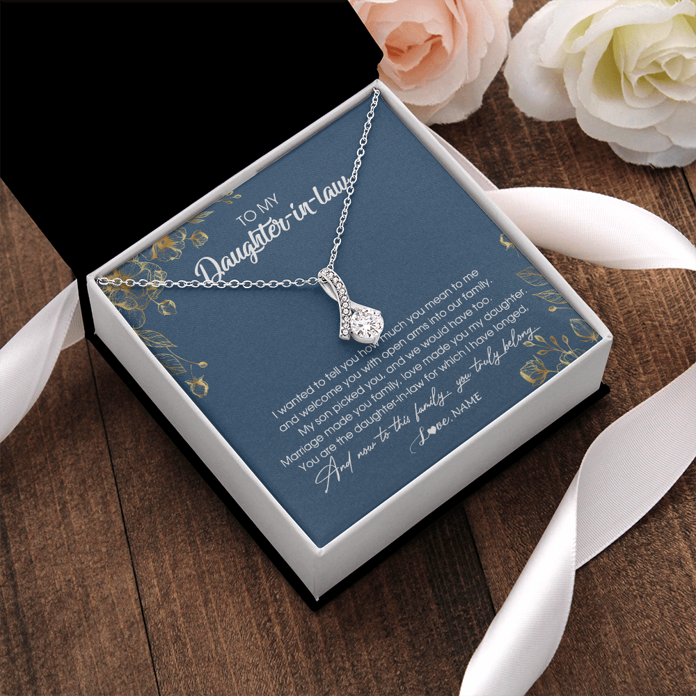 Personalized To My Daughter In Law Necklace Welcome Into Our Family Daughter In Law Her Wedding Day Jewelry Birthday Christmas Customized Gift Box Message Card