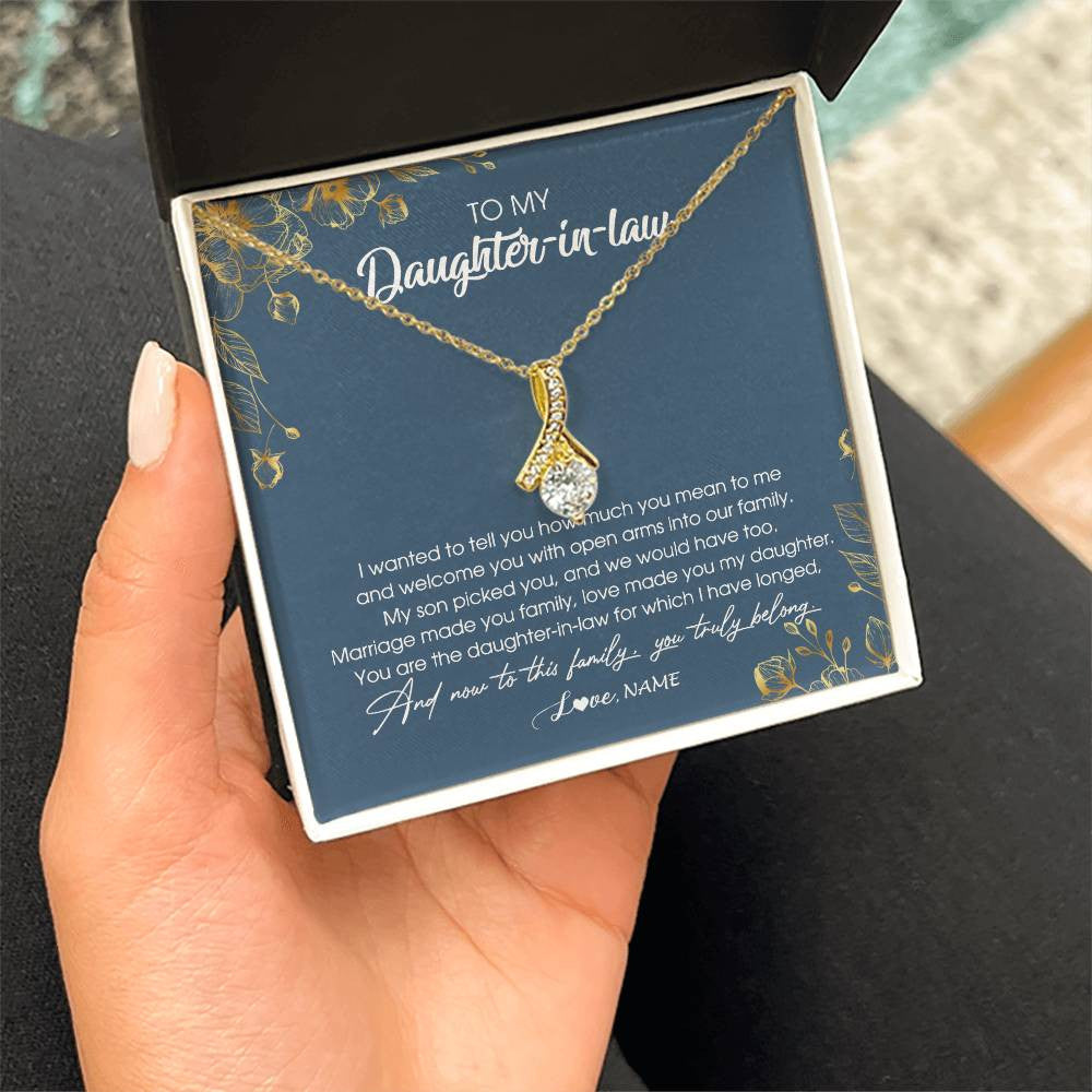 Personalized To My Daughter In Law Necklace Welcome Into Our Family Daughter In Law Her Wedding Day Jewelry Birthday Christmas Customized Gift Box Message Card
