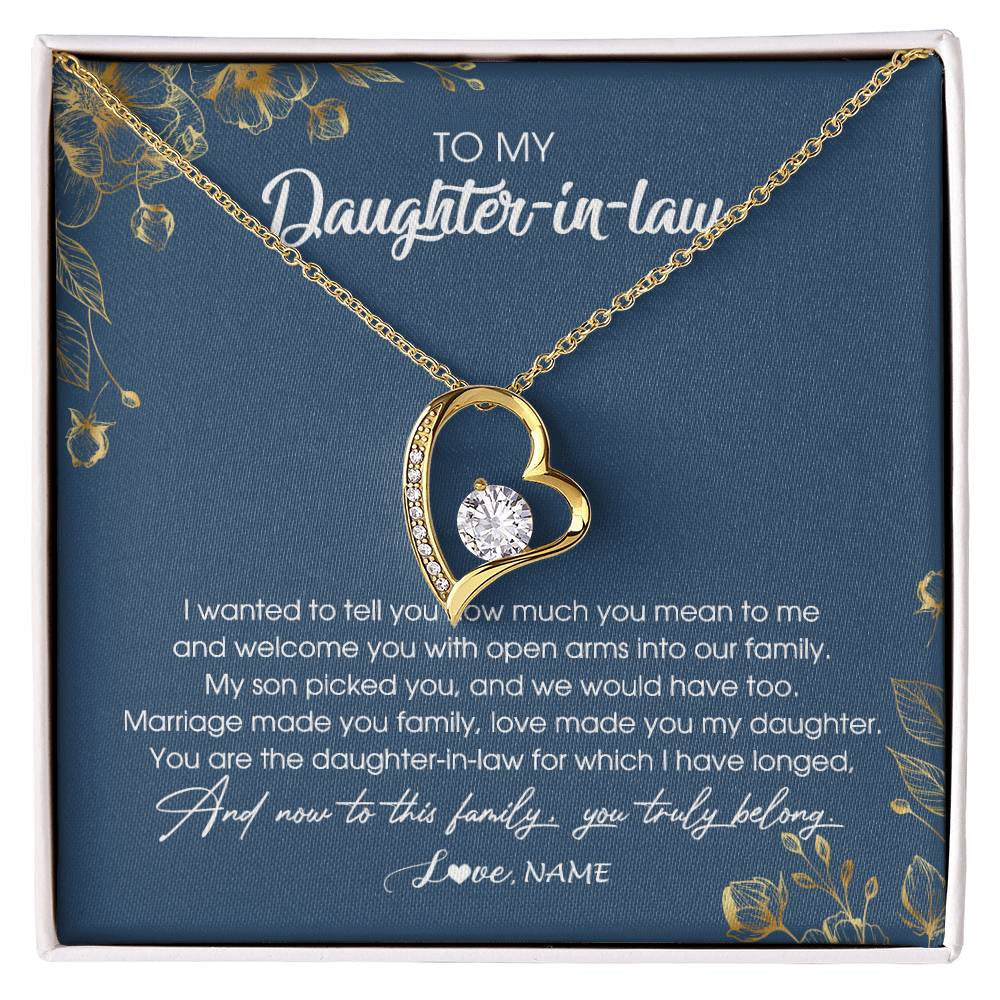Personalized To My Daughter In Law Necklace Welcome Into Our Family Daughter In Law Her Wedding Day Jewelry Birthday Christmas Customized Gift Box Message Card