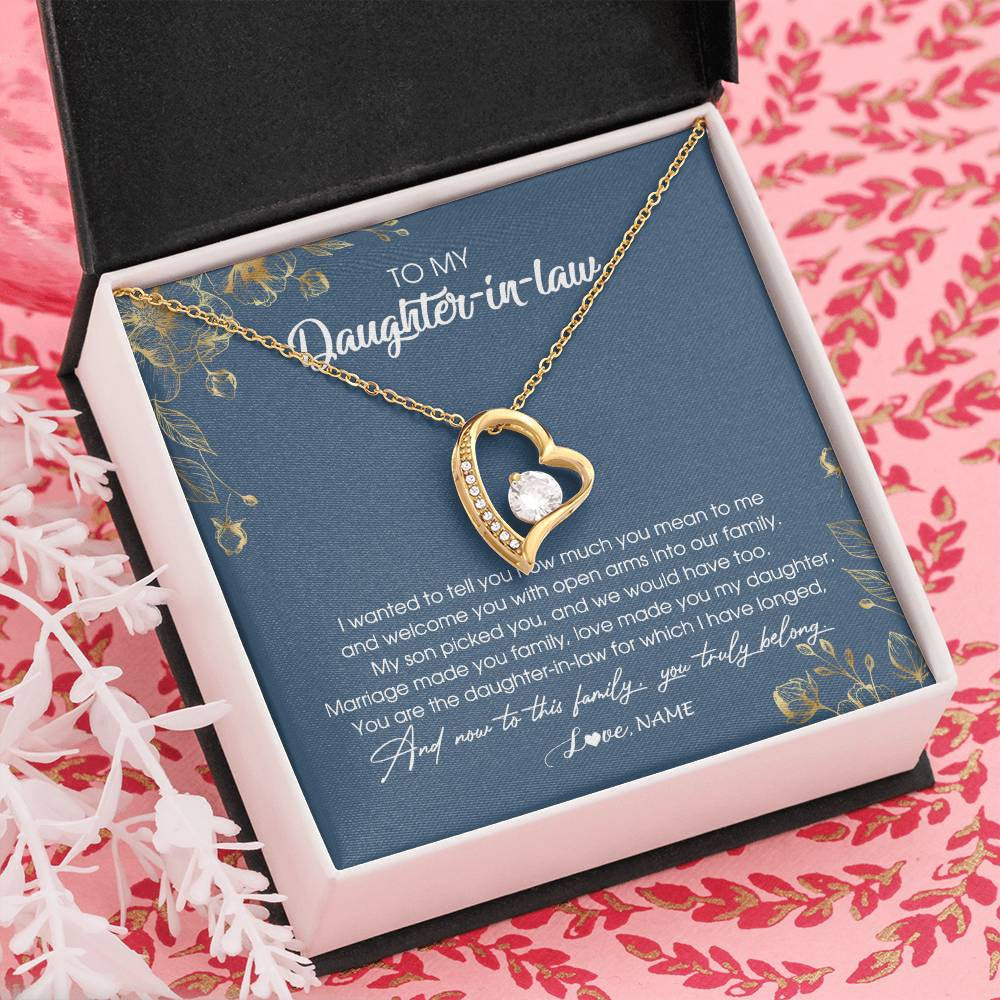 Personalized To My Daughter In Law Necklace Welcome Into Our Family Daughter In Law Her Wedding Day Jewelry Birthday Christmas Customized Gift Box Message Card
