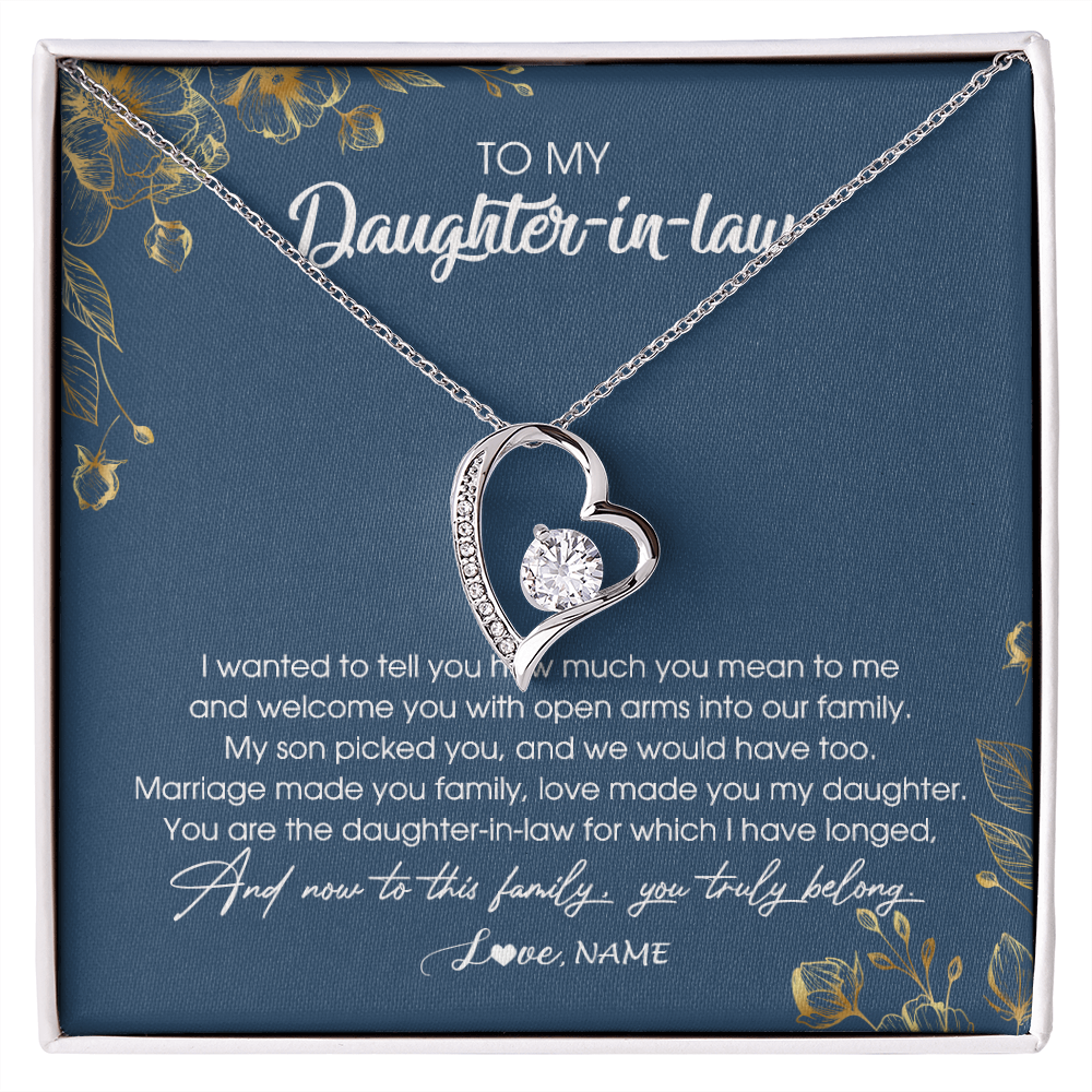 Personalized To My Daughter In Law Necklace Welcome Into Our Family Daughter In Law Her Wedding Day Jewelry Birthday Christmas Customized Gift Box Message Card