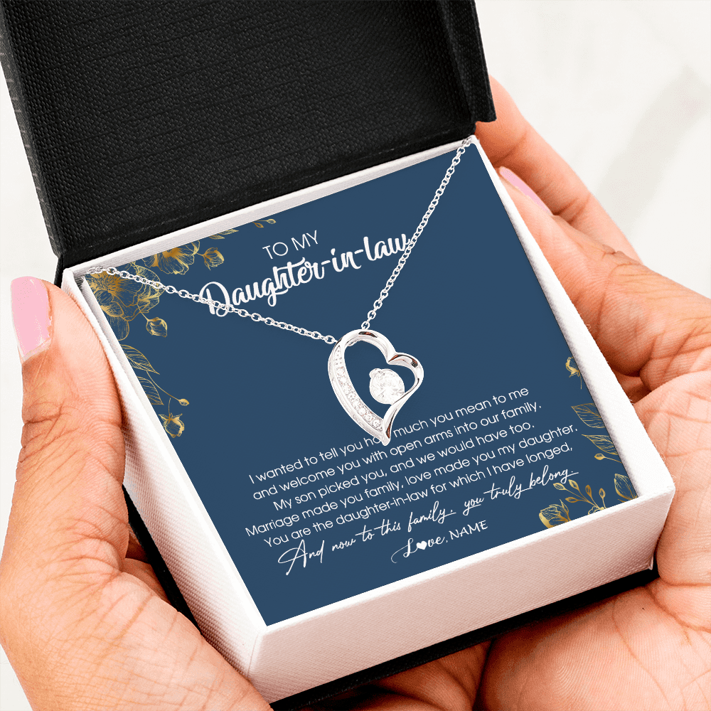 Personalized To My Daughter In Law Necklace Welcome Into Our Family Daughter In Law Her Wedding Day Jewelry Birthday Christmas Customized Gift Box Message Card