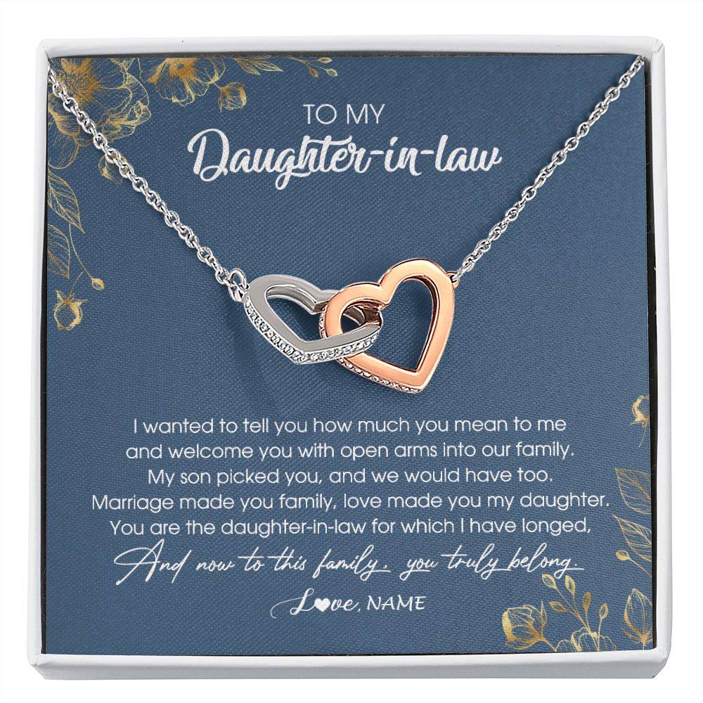 Personalized To My Daughter In Law Necklace Welcome Into Our Family Daughter In Law Her Wedding Day Jewelry Birthday Christmas Customized Gift Box Message Card