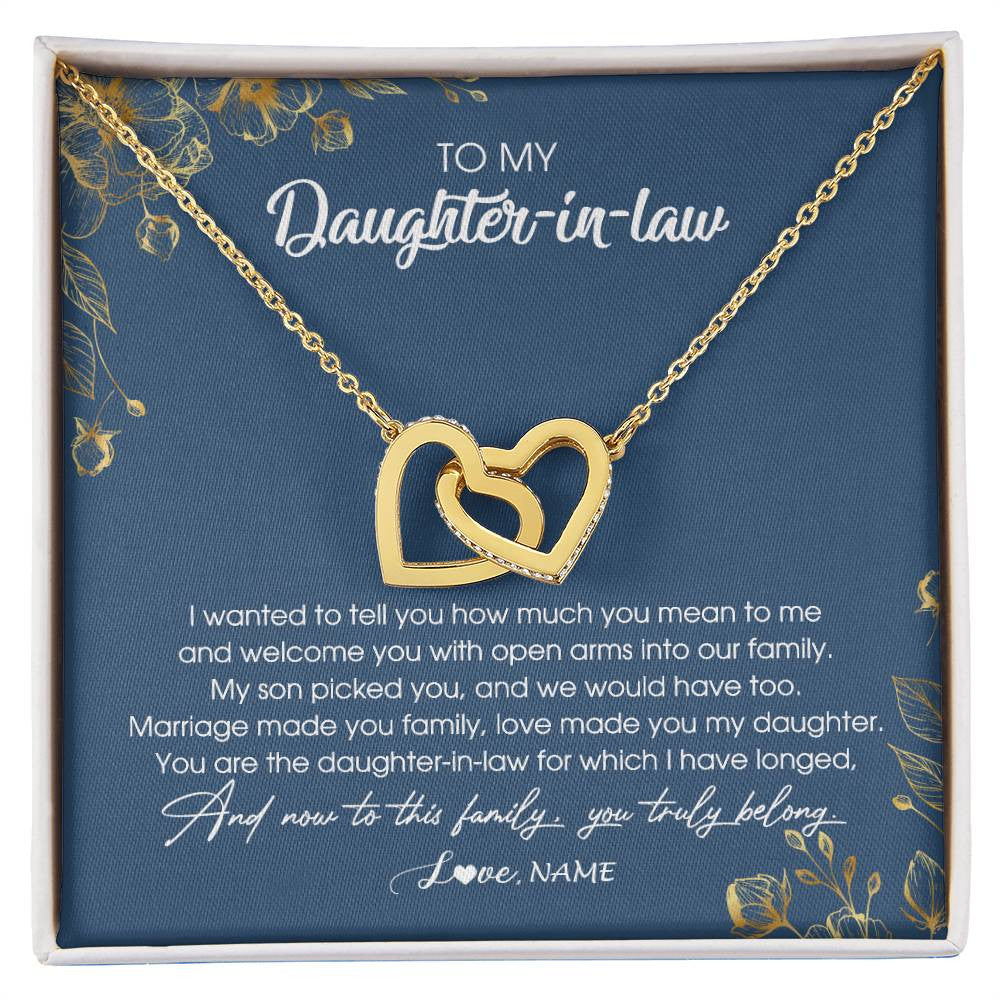 Personalized To My Daughter In Law Necklace Welcome Into Our Family Daughter In Law Her Wedding Day Jewelry Birthday Christmas Customized Gift Box Message Card