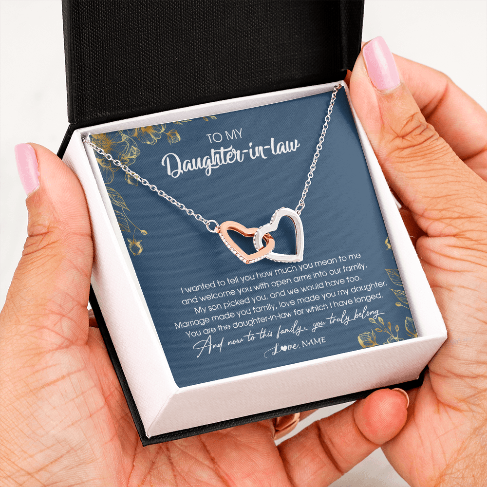 Personalized To My Daughter In Law Necklace Welcome Into Our Family Daughter In Law Her Wedding Day Jewelry Birthday Christmas Customized Gift Box Message Card
