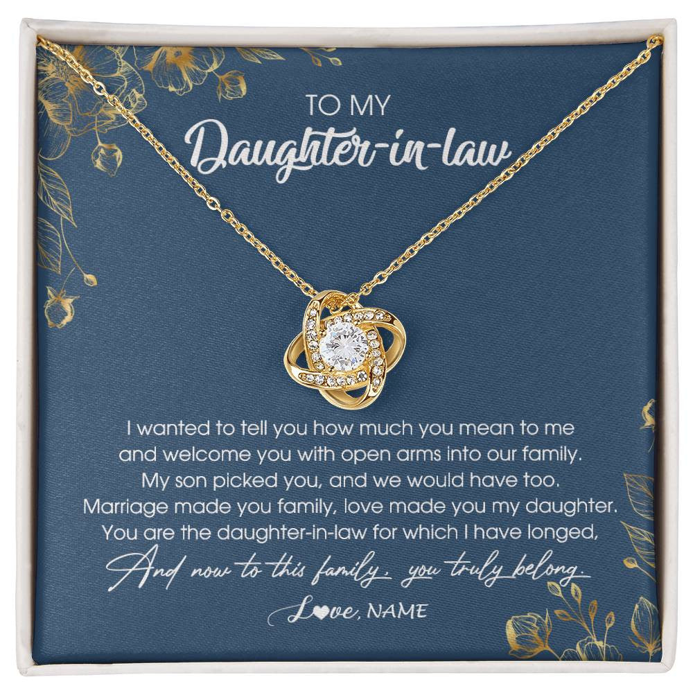 Personalized To My Daughter In Law Necklace Welcome Into Our Family Daughter In Law Her Wedding Day Jewelry Birthday Christmas Customized Gift Box Message Card