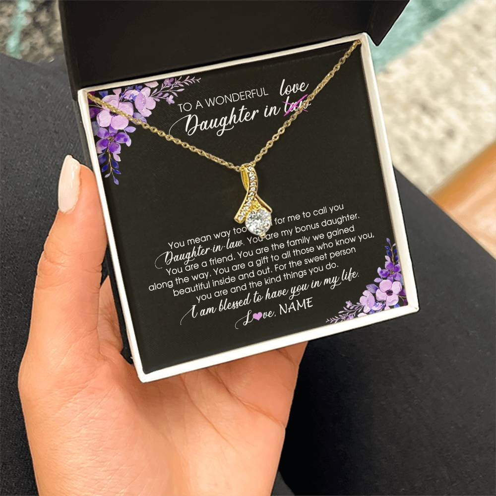 Personalized To My Daughter In Law Necklace from Mother In Law You Are My Bonus Daughter Jewelry Birthday Wedding Day Christmas Customized Message Card