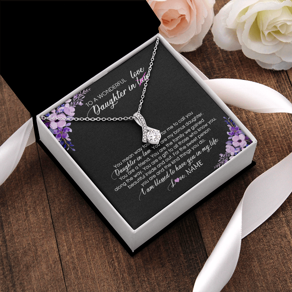 Personalized To My Daughter In Law Necklace from Mother In Law You Are My Bonus Daughter Jewelry Birthday Wedding Day Christmas Customized Message Card