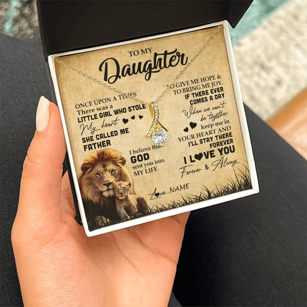 Personalized To My Daughter Lion Necklace From Dad Father I'll Stay There Forever Daughter Birthday Graduation Christmas Customized Gift Box Message Card