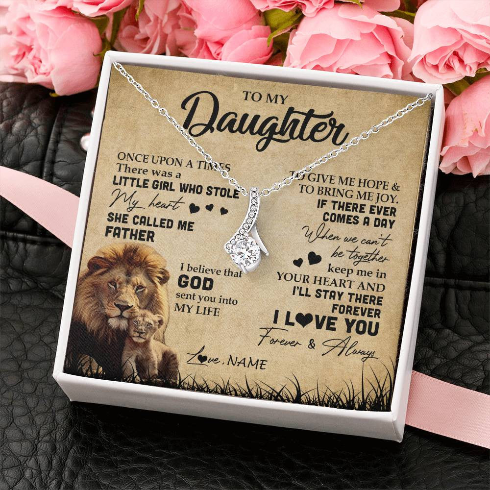 Personalized To My Daughter Lion Necklace From Dad Father I'll Stay There Forever Daughter Birthday Graduation Christmas Customized Gift Box Message Card